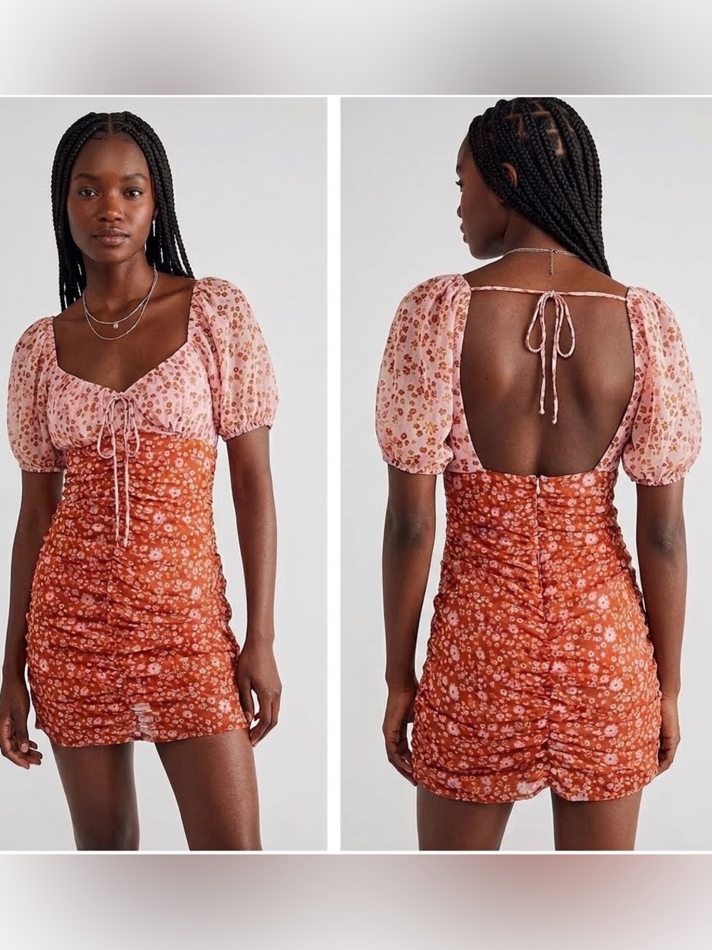 Free People Mixed Floral Ruched Mini Dress 🌸 Size S
